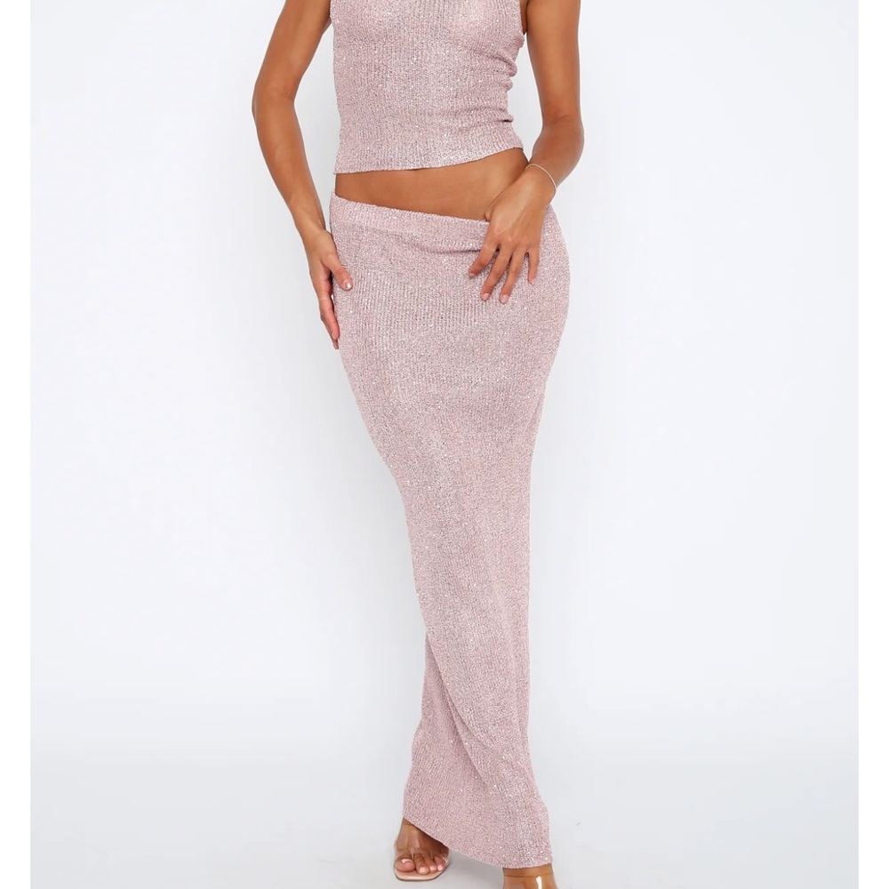 💖 Star Shining Sequin Knit Maxi Skirt White Fox 💖